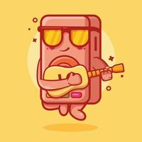 mascota de personaje de audio de altavoz genial tocando guitarra dibujos animados aislados en diseño de estilo plano vector