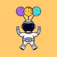 astronauta de dibujos animados lindo en la luna con ilustración de vector de cohete