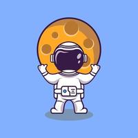 astronauta de dibujos animados lindo en la luna con ilustración de vector de cohete