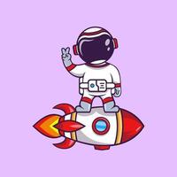 Cute Cartoon Astronaut on the moon with rocket vector illustration