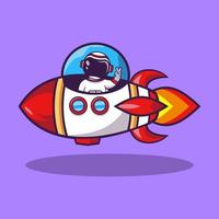 Cute Cartoon Astronaut on the moon with rocket vector illustration