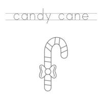 Trace the letters and color candy cane. Handwriting practice for kids. vector