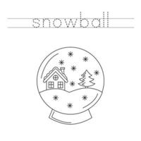 Trace the letters and color snowball. Handwriting practice for kids. vector