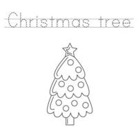 Trace the letters and color Christmas tree. Handwriting practice for kids. vector