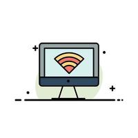 Computer Monitor Wifi Signal  Business Flat Line Filled Icon Vector Banner Template