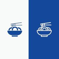 comida de fideos china línea china y glifo icono sólido bandera azul vector