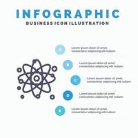 átomo, partícula, molécula, física, línea, icono, con, 5 pasos, presentación, infografía, plano de fondo vector