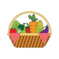 Fresh Fruit and Vegetable on Basket White Background Vector