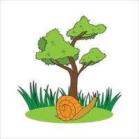 caracol animal con plantas naturaleza al aire libre jardín vector