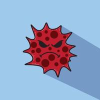 Icon Red Bacteria Angry Blue Background Vector