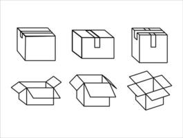 Collection of Cardboard Box Outline on a White Background Vector