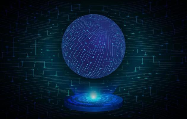 Modern Globe Holographic Projector on Technology Background