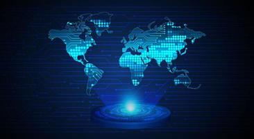 proyector holográfico de mapa del mundo moderno sobre fondo de tecnología vector