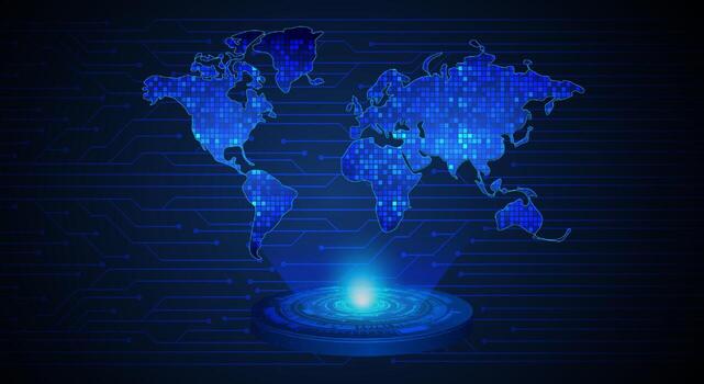Modern World Map Holographic Projector on Technology Background vector
