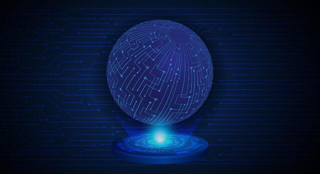 proyector holográfico de mapa del mundo moderno sobre fondo de tecnología vector