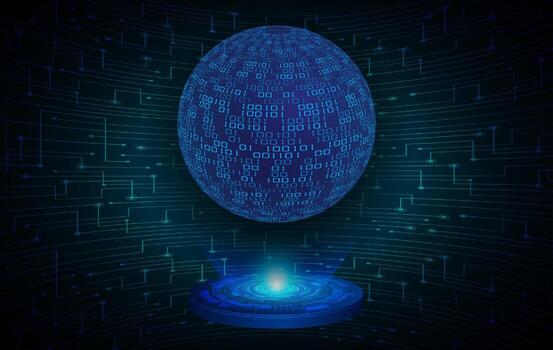 Modern Globe Holographic Projector on Technology Background vector