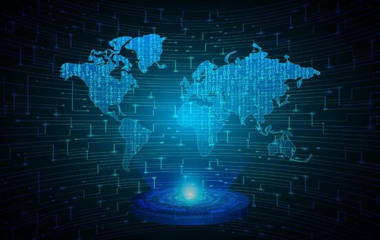 Modern World Map Holographic Projector on Technology Background vector