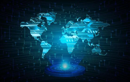 Modern World Map Holographic Projector on Technology Background vector