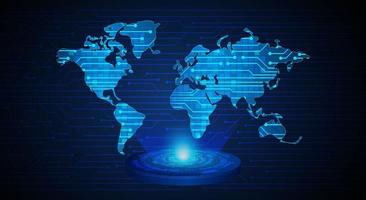 Modern World Map Holographic Projector on Technology Background vector