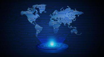 proyector holográfico de mapa del mundo moderno sobre fondo de tecnología vector