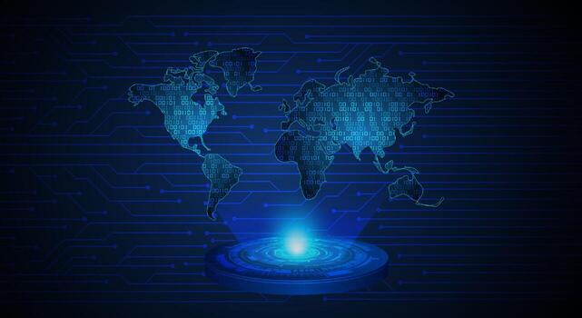 Modern World Map Holographic Projector on Technology Background vector