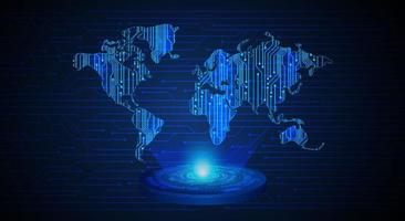 proyector holográfico de mapa del mundo moderno sobre fondo de tecnología vector