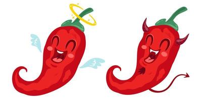 Angel and devil chili peppers vector