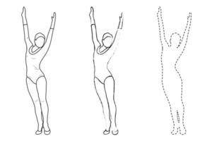 esbozar la figura de una gimnasta en una pose deportiva. boceto de silueta de chica de gimnasio. gimnasia. vector