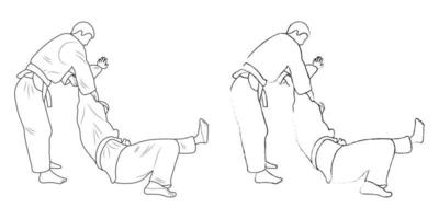 sketch judoist, judoka atleta duelo, lucha, judo, paquete de contorno de silueta de figura deportiva vector