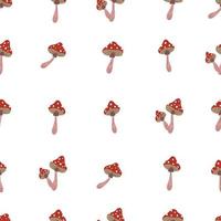 Seamless pattern with fly agaric mushrooms on white background. Autumn concept. Magic wonderful mushroom background. Creative design for printing on fabric, wallpaper and scrapbooking vector