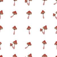 Seamless pattern with fly agaric mushrooms on white background. Autumn concept. Magic wonderful mushroom background. Creative design for printing on fabric, wallpaper and scrapbooking vector