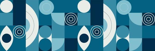 Geometric pattern seamless. Blue color with circles, rectangles, semicircle and oval. Vector illustration.