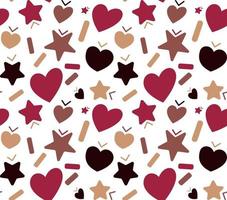 Seamless pattern with hearts, stars and christmas cookies elements. Vector illustration