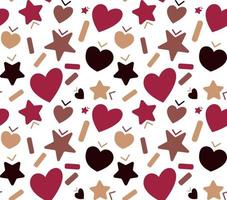 Seamless pattern with hearts, stars and christmas cookies elements. Vector illustration