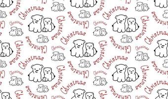 White bears family seamless pattern. Red Christmas text. Vector image.