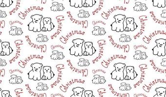 White bears family seamless pattern. Red Christmas text. Vector image.