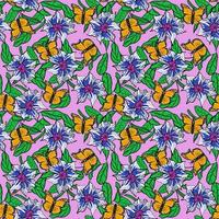 Seamless floral pattern with exotic flowers and monarch butterflies vector illustration