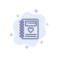 Notebook Love Heart Wedding Blue Icon on Abstract Cloud Background vector