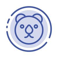 oso cabeza depredador línea punteada azul icono de línea vector