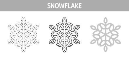 Snowflake tracing and coloring worksheet for kids vector