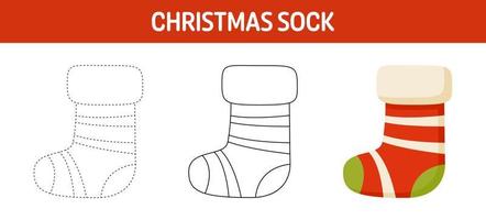 Christmas Sock tracing and coloring worksheet for kids vector