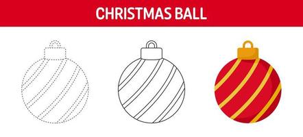 Christmas Ball tracing and coloring worksheet for kids vector