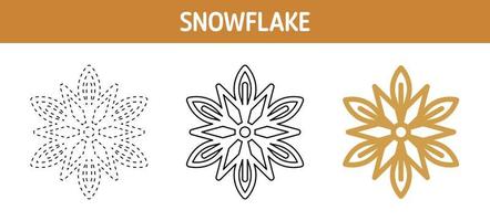 Snowflake tracing and coloring worksheet for kids vector