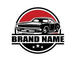 best old muscle car vector logo from side for badge, emblem, isolated on white background