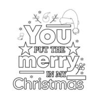 Merry Christmas Coloring page. Christmas line art coloring page design for kids. vector