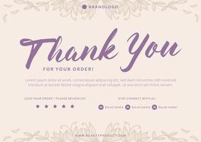 purple floral thanks card print template with royal flower outline decoration background vector