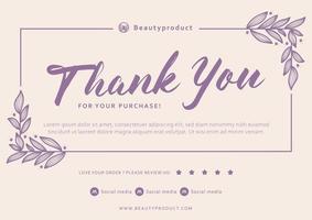 purple floral thanks card thank you card print template with flower outline frame border decoration in royal premium style vector