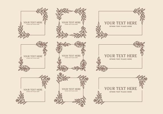 set vintage flower leaf branch outline vector decoration outline. hand drawn square rectangle flower floral bouquet frame border outline