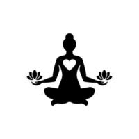 mujer sentada en posición de loto, yoga en casa. silueta de posición de loto. vector