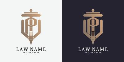 lawyer logo design with letter p creative concept premium vector